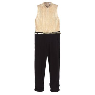 bluezoo Girls' black and gold belted jumpsuit